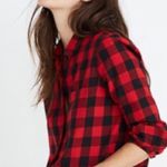 Madewell  Front Tie Red Black Buffalo Plaid Flannel Shirt Size Medium NWT Photo 6