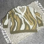 POL  distressed animal print green tan white large bulky sweater Photo 0