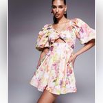 ASOS LUXE printed twisted front puff sleeve skater L dress in floral Size 12 NWT Pink Photo 2
