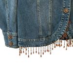 Diane Gilman Women’s Denim Funky Boho Jacket Rhinestone Buttons‎ Beaded Fringe Blue Size M Photo 3