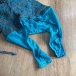 Free People Bardot Bodysuit size Small Blue Teal Floral Photo 5