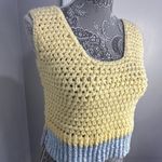 Handmade  Crocheted Yellow & Blue Cropped Tank Top. Wide Straps. Two Tone. Photo 5