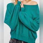 Free People Teal Boucle Cotton Blend Found My Friend Pullover Sweatshirt Photo 0