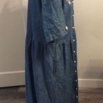 Vintage Cottagecore 80s Soft Denim Dress Pearl Button Front Floral Lace L Blue Size L Photo 4