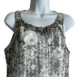ECI Women Top 4 Metallic Silver Floral Rhinestone Neck Babydoll Disco Glam Boho Photo 9