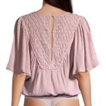 Free People  Lavender Smocked Embroidered Bodysuit Size L‎ Boho Flutter Sleeve Photo 3