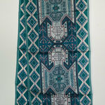 Halston III Vintage Silk Scarf Teal and White Geometric Silver Shimmer Boho Blue Photo 0