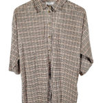 Topshop  Plaid‎ Collared Button Down Plisse Shirt Women Size S Beige Brown Black Photo 0