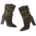 Coach  Alexandra Fatigue Green Suede Midcalf Buckle Heel Bootie Boots Size 8 Photo 3