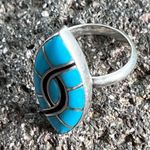Native American Zuni Channel Inlay Turquoise Sterling Silver Ring by Amy Wesley Blue Size 6 Photo 12