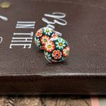 1960s Millefiori Floral Glass Earrings – Vintage Cabochons on Stainless Posts White Photo 1