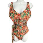 Basta Surf One Piece Swimsuit Womens 12 Red Orange Paisley Plunge Tie Boho NEW Photo 1