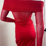 Unbranded Mesh Ruched Maxi Dress See Threw Off Shoulder Long Sleeve Size M. B12 Red Size M Photo 11