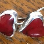 Sterling Silver TAXCO  Red Jasper Heart Cabochon Drop Dangle Earrings Photo 14