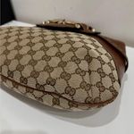 Gucci  Monogram Leather Canvas Gg Horsebit Shoulder Bag Brown Size Medium Photo 6
