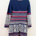 Free People  Annabelle Knit Nordic Longline Cardigan Navy/Red/White Sweater Photo 6