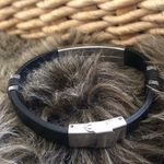 Unisex inlaid stone stainless steel silicone band Black Photo 1