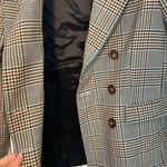Mango MNG Double breasted check blazer brown blue plaid size 2 Suit line Photo 4