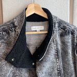 Something Navy  teddy denim puff sleeve bomber jacket Photo 3