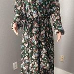 Pretty Garden Flower Floral Long Sz XL Long Sleeve Flowy Dress Boho Chic #44 Green Photo 0