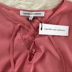 Coral Pink Lace Up Peplum Top Blouse Short Flutter Sleeve Flowy XS X Photo 6