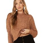 Free People  On Your Side Pullover Sweater Small Cable Knit Brown Boxy Cropped Photo 6