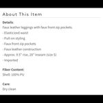 Bagatelle  Faux Leather Black Zip Leggings Size XL NWT Photo 6