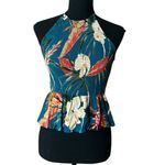 Patrons of Peace Cinched Teal Floral Halter Top - Small Photo 1