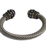 Vintage: Purple Cats Eye Cabochon Gems ❁ Twisted Silver Cable Bangle Bracelet ❁ Photo 7