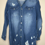 Womens Boutique Frayed‎ Denim Jacket Size Medium NWT Blue Photo 0