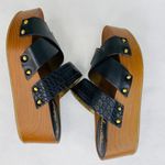Sam Edelman Sandals Bane 7.5M Black Platform Leather Slide Wood Photo 3