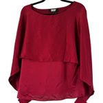 DKNY NWT Dark Red Satin Cape Blouse Open Sleeve Women’s Size Medium Photo 0