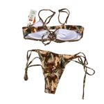 Cider NWT  The Camo Two Piece String Tie Swimsuit Removable Cups XL Brown Green Photo 7