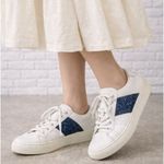 Tory Burch  Carter Glitter Sneaker Women's Size 7M Lace Up White Blue Photo 0