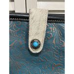 Myra Hair On Black/White‎ Leather Turquoise/Rose Gold Hand Tooled Shoulder Bag Black Photo 6