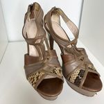 Elie Tahari High Heels Womens Size 37.5 Neutral Leather Snakeskin Baddie MobWife Photo 1