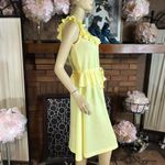 VINTAGE CIRCA 1970'S UNION MADE YELLOW KNIT DRESS WITH RUFFLE DETAILS (M) Size M Photo 2