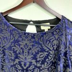 ECI ‎ Velvet Burnout Blouse Top Long Sleeve Damask Print Keyhole Back Bell Sleeve Photo 4