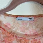 ZARA ✨ Orange Floral Y2K Sheer Mesh Tulle Ruched Sleeve Top Medium Photo 3