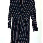 ALC Frank ALC Women's Black Nico Surplice Long Sleeve Striped Silk Midi Dress Size 2 Photo 1