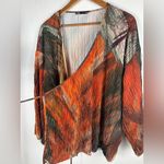 ZARA  Medium Women's Pleated Orange Kimono Wrap Top‎ Bohemian Wide Sleeves Hippie Photo 2