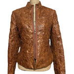 V Cristina Textured Faux Leather Jacket in Rich Brown Size M Photo 0