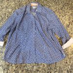 Foxcroft  Blue and White Geometric Button Down Shirt Photo 0