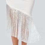 Halara Round Neck Sleeveless Ruched Fringe Bodycon Midi Resort Dress White Size XS Photo 2