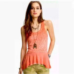 Free People  Rally Tank‎ Top Orange Perforated Peplum Summer Tank EUC XS Photo 2