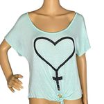 Miss Popular Aqua and Black Tie Front Blouse With Heart Size Large Photo 0
