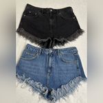 Topshop Bundle Summer Moto KIRI Black and Blue Jean Shorts with Distressed Hem Photo 1