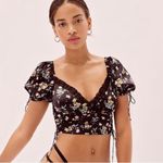 For Love & Lemons  August cropped top lace floral bows tie coquette print vneck Photo 6