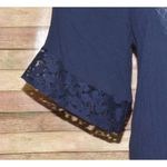 Flying Tomato  Blue Blouse Top Size L Lace Hem Tunic Up V-Neck Casual Photo 6