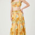 Forever 21 Tropical Print Tiered Maxi Skirt and Woven Cropped Cami Size Small Yellow/Multi Photo 2